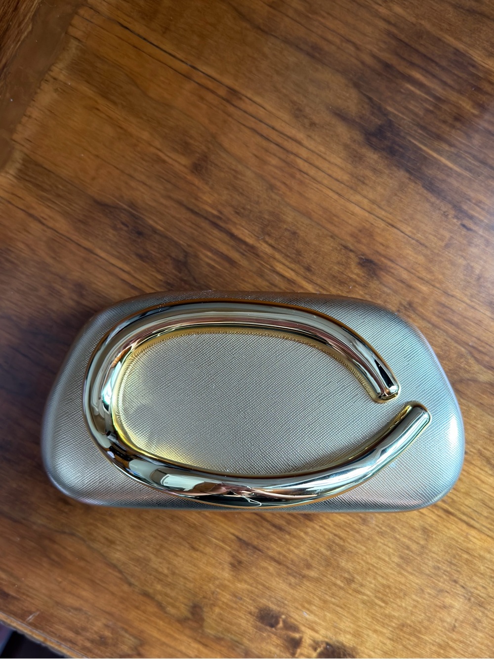 Gold Metallic Clutch with Sculptural Gold Accent